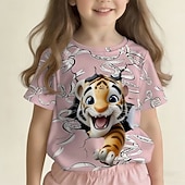 お買い得  女の子の3D動物-女の子 3D グラフィック レオパード Tシャツ Ｔシャツ 半袖 3Dプリント 夏 春 スポーツ ファッション ストリートファッション 子供 5〜12年 クルーネック カジュアル 日常 アウトドア レギュラー