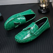 voordelige Casual loafers-Rode heren loafers met krokodillenprint en kwastjes – elegante geklede schoenen, ademend leren instapmodel – geschikt voor kantoor, avondfeesten en speciale gelegenheden