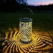 cheap Pathway Lights &amp; Lanterns-Solar Lantern Outdoor Metal Palm Leaf Projection Light, Decorative Hanging Garden Lantern with Green Leaf Cutout Design, Solar Powered Patio Yard Lawn Pathway Camping Villa Summer Party Landscape Deco