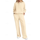preiswerte Trainingsanzüge-Damen Pullover-Trainingsanzug-Sets 2-teiliger Trainingsanzug Lounge-Outfits  Kordelzug mit Tasche Einfarbig Sportbekleidungsset Herbst Dunkelgrau Schwarz Fitnessstudio Fitnesstraining Leger Winddicht