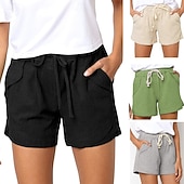 cheap Hot Shorts-Women's Cotton Shorts Fashion Streetwear Casual Short High Waist Plain Pocket Elastic Waistband Comfy Comfort Soft Stretchy Outdoor Vacation Street Dark-Gray Apricot Khaki Black Summer Spring Loose