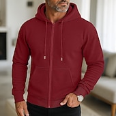 abordables sweats à capuche basiques pour hommes-Homme Sweat à capuche Sweat à capuche zippé intégral Rouge vin Noir bleu marine Gris Clair Gris foncé À capuche Uni Zip Up Occasionnel Quotidien Sport &amp; Loisir Streetwear Frais Vêtements de sport