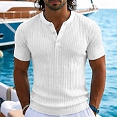 baratos Camiseta de malha canelada-Homens T-shirt Manga Curta Côr Sólida Moda Designer Casual Patchwork Bloco de cor Bolso Com Zíper Estacionar Meio Zíper Henley Casual Diário Ao ar livre Verão Branco Cinzento Vinho Camiseta Henley