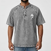 tanie Vintage i retro-Koszulka męska Softfade™ z nadrukiem drzewa kokosowego, denim, 100% bawełny, z krótkim rękawem, vintage, streetwear, casual, domowy, uliczny, letni, wiosenny, czarny, jasnozielony, jasnoniebieski, stand