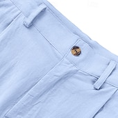 economico Vacanza-Per uomo Pantaloni di Lino Pantaloni Pantaloni casual Pantaloni Estivi Pieghettato Bottoni Semplice Comodità Traspirante Lunghezza intera Quotidiano Affari Ferie Moda Stile Classico Blu Cachi