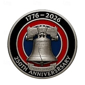 baratos 250º Aniversário dos EUA-Moeda comemorativa do 250º aniversário dos EUA – Sino da Liberdade &amp;Moeda colecionável patriótica com o desenho do Monte Rushmore, 1776–2026, lembrança histórica.