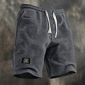 cheap Casual Shorts-Men's Waffle Shorts Summer Shorts Beach Shorts Casual Shorts Drawstring Elastic Waist Solid Color Comfort Knee Length Daily Outdoor Streetwear Vacation Fashion Black White Micro-elastic