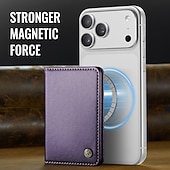baratos Capas para iPhone-Carteira magnética para iPhone 17, 16, 15, 14, 13 Pro Max e Plus, compatível com MagSafe, com bloqueio RFID, feita em couro PU e fecho magnético. Possui um compartimento fino e removível para cartões