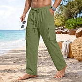 ieftine Vacanţă-Bărbați Pantaloni Cargo Pantaloni Pantaloni de vară Pantaloni de plajă Pantaloni din tifon Cordon Talie elastică Multi Buzunare Simplu Confort Απαλό Lungime totală Zilnic În aer liber Plajă Vacan