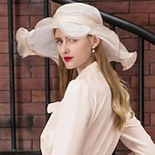 voordelige Feesthoeden-hoed Organza Zomerhoed Slappe hoed Bruiloft Elegant Romantisch Dame Met Strik Helm Hoofddeksels