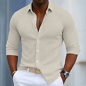 preiswerte Herrenhemd zum Knöpfen-Herren Hemd Cordhemd Knopfhemd Blau Schwarz Weiß Marineblau Purpur Langarm Einfach Umlegekragen Lässig Täglich Button-Down Bekleidung Polyester Mode Streetwear Klassisch Lässig