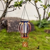 זול אורות נתיבים ופנסים-Outdoor Solar Hanging Lantern, Waterproof Metal Hot Air Balloon Decor with Flickering Flame LED, Patio Garden Porch Tree Balcony Fence Party Wedding Ambient Lighting
