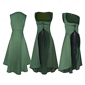 voordelige Jurk-Retro vintage Middeleeuws Renaissance Tot de enkel Jurken Lijfje Mouwloos Boers Veters Kostuum Dames Fantasie Halloween Carnaval Renaissance beurs LARP Volwassenen Kleding