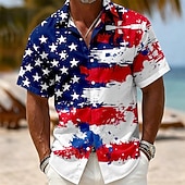  4 juli 2026 250:e Herr Amerikanska amerikanska flaggan Skjorta Sommarskjorta Kortärmad Patriotisk Dagligen Streetwear Sommar Vår Nedvikt 3D-utskrift Skjortor med knappar Blå Rubinrött