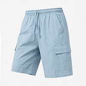 economico Classico-pantaloncini cargo da uomo in lino – vita elasticizzata con coulisse, multitasche, comodi &amp;traspirante, casual, per tutti i giorni, estivo - blu, kaki, nero