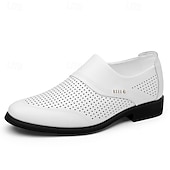 cheap Loafers-Men's Black Perforated Derby Dress Shoes Lace-Up Breathable Formal Oxfords Elegant Gentleman Footwear for Business Men, Office Wear, Weddings and Banquets