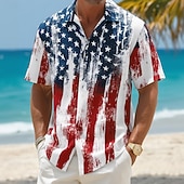  Hombre 4 de julio, 250 aniversario de Estados Unidos Bandera estadounidense Camisa Camisa de verano Abotonar la camisa Manga Corta Patriótico Exterior Festivos Verano Primavera Cuello Vuelto