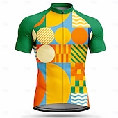 cheap Men's Jerseys-Men Cycling Jersey Geometric Short Sleeve Bike Jersey Activewear Top with 3 Rear Pockets UV Resistant Quick Dry With Pockets Front Zipper Sports Yellow Pink Dark Navy Clothing Apparel