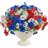cheap Artificial Flower-18 Pcs Artificial Fake Pansy Flowers for Outdoor, UV Resistant Faux Silk Pansies Patriotic Flowers for Outside for Planter Front Door Porch Patio Window 4th of July Home Decor (Red, White, Blue)