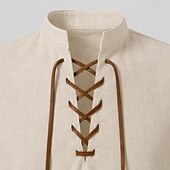 baratos Tops-Medieval Renascentista Camisa Pirata Viking Mistura com algodão e linho Fantasia Homens Viking Pirata Dia Das Bruxas Carnaval Espetáculo LARP Ren Faire Adulto Camisa