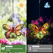 voordelige Pathway Lights &amp; Lanterns-Set van 2 hangende lantaarns op zonne-energie met vlindermotief, waterdichte metalen tuindecoratie met lichtslingers. &amp;Lente vleugels, groene vlinder solar lantaarns voor terras, tuin, veranda,