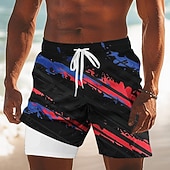  Men's 4th of July U.S. 250th Anniversary American Flag Swim Trunks Bathing Suits Swim Shorts Board Shorts Mid Waist Patriotic Holiday Side Pockets Mesh Lining Elastic Drawstring Waist Designer