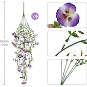 cheap Artificial Flower-4 Pcs Artificial Hanging Pansy Flowers for Outdoors, Faux Flowers Fake Spring Summer Decor, UV Resistant Fake Plants Silk Flower for Planter Front Door Porch Patio Yard Garden