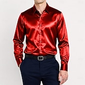 cheap Men's Satin Shirts-Men's Shirt Satin Shirt Dress Shirt Button Up Shirt Prom Shirt Gradient Wedding Formal Blue Silver Black Yellow Long Sleeve Turndown Spring All Seasons Clothing Apparel Plain