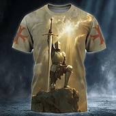  Men's Knights Templar Crusaders Cross T Shirt Short Sleeve T shirt 3D Print Crew Neck Shirt Religious Street Dark Party Yellow Khaki All Seasons Clothing Apparel S M L XL XXL XXXL
