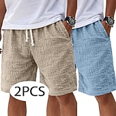 economico Classico-Per uomo Shorts Shorts di Lino Pantaloncini Estivi Shorts da Spiaggia Pantaloncini casual Coulisse Elastico in vita Tinta unica Testurizzato Leggero Traspirante Lunghezza al ginocchio Quotidiano