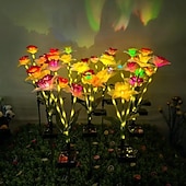 abordables Éclairages pour allées-Lot de 2 nouveaux poteaux solaires pour narcisses, émettant une lumière chaude avec un effet de dégradé de couleurs sur les pétales. Idéal pour décorer un jardin, une cour ou une pelouse.