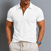 abordables Polo classique pour homme-Homme Polo en seersucker Ice Silk Texturé Occasionnel Travail Revers Manche Courte Basique Moderne Uni Jacquard Boutons Été Bleu Noir Blanche Polo en seersucker Ice Silk