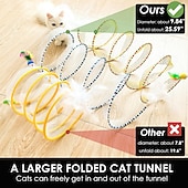 economico Giochi per gatti-Tunnel a molla per gatti, tunnel a spirale pieghevole per il gioco autonomo con giocattoli a forma di topo e piume per gattini, conigli e cuccioli da interno.