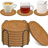 billiga Köksredskap och -apparater-8 st. bomullsvävda underlägg för drycker, absorberande underläggsset med hållare, värmebeständiga 210°F, 4,4 tums diameter, muggunderlägg för bordsskivor, soffbord, skrivbord, mjuka &amp;skyddande