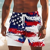  Men's 4th of July U.S. 250th Anniversary American Flag Swim Trunks Bathing Suits Swim Shorts Board Shorts Mid Waist Patriotic Holiday Side Pockets Mesh Lining Elastic Drawstring Waist Designer
