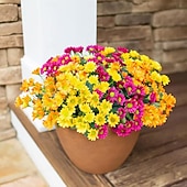  Margaritas artificiales para decoración exterior, 6 ramos de flores artificiales para macetas exteriores, flores de seda resistentes a los rayos UV para la puerta principal, el porche y el patio.