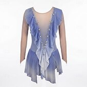 cheap Figure Skating Dresses-Figure Skating Dress Women's Girls' Ice Skating Dress Sky Blue High Elasticity Training Competition Skating Wear Classic Crystal / Rhinestone Long Sleeve Ice Skating Figure Skating