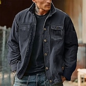 cheap Cargo Jackets-Men's Lightweight Jacket Cargo Jacket Casual Jacket Daily Vacation Wearable Pocket Spring Fall Plain Fashion Classic Lapel Regular Navy Blue Khaki Army Green Jacket