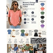  softfade™ Juego de 2 camisetas vintage para mujer, 100 % algodón - Top básico de manga corta con cuello en V, lavado suave