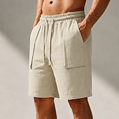 cheap Classic-Men's Shorts Linen Shorts Summer Shorts Beach Shorts Drawstring Pocket 3D Solid Comfort Breathable Knee Length Daily Outdoor Holiday Vacation Fashion Khaki White Inelastic
