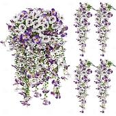 cheap Artificial Flower-4 Pcs Artificial Hanging Pansy Flowers for Outdoors, Faux Flowers Fake Spring Summer Decor, UV Resistant Fake Plants Silk Flower for Planter Front Door Porch Patio Yard Garden