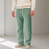 cheap Straight Leg-Men's Waffle Casual Pants - Drawstring Comfortable Trousers - Green