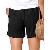 cheap Hot Shorts-Women's Cotton Shorts Fashion Streetwear Casual Short High Waist Plain Pocket Elastic Waistband Comfy Comfort Soft Stretchy Outdoor Vacation Street Dark-Gray Apricot Khaki Black Summer Spring Loose