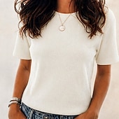 cheap Plain tee-Women's Waffle T-shirt Tee Top Solid Color Vintage Fashion Stylish Short Sleeve Crew Neck Regular Tops Casual Daily Going out Black White Navy Blue Brown Apricot Summer Spring