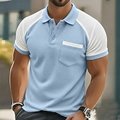  Homme Polo en seersucker Ice Silk Texturé Occasionnel Vacances Col Rabattu Manche Courte Mode Basique Bloc de Couleur Boutons Respirable Printemps & Été Bleu Polo en seersucker Ice Silk