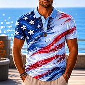 cheap Patriotic 250 Polos-4th of July 2026 250th Men's Ocean American US Flag Hawaiian Polo Shirts Short Sleeve Polo Shirts Lapel Business Casual Athleisure 3D Print Buttons Breathable Mesh Spring &amp; Summer Blue 1 Blue 3# Blue