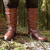 abordables Calzado-Medieval Renacimiento Zapatos Botas Botas hasta la rodilla Pirata Vikingo Cruzado Plano Disfraz Hombre Celta Pirata Víspera de Todos los Santos Mascarada Fiesta y Noche LARP Feria Ren Adultos Adulto