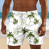 abordables Plantas y Flores Tropicales-Hombre Árbol de coco Plantas tropicales Boxers de Natación Trajes de baño, bañadores cortos Pantalones de Surf Media cintura Hawaiano Diario vacaciones en la playa Bolsillos laterales Forro de malla