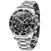 economico Orologi al quarzo-Orologio cronografo da uomo Olevs di lusso con quadrante verde, bicolore in acciaio inossidabile, fasi lunari, impermeabile, luminoso, analogico al quarzo, orologio da polso da uomo con quadrante