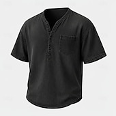 cheap Casual Henley Tee-Men's Henley Shirt Short Sleeve Plain Solid Retro Vintage Casual Vintage Style Garment Dyed Distressed Henley Casual Spring &amp; Summer Summer Spring Blue Khaki Black Henley T-Shirt